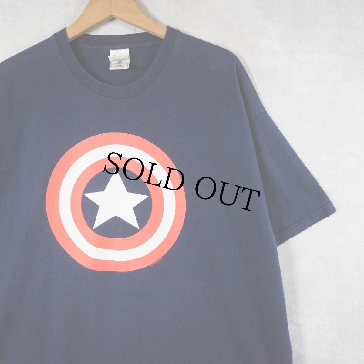 画像1: 90's MARVEL Captain America ロゴプリントTシャツ NAVY XL (1)