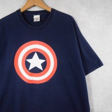 画像1: 90's MARVEL Captain America ロゴプリントTシャツ NAVY XL (1)