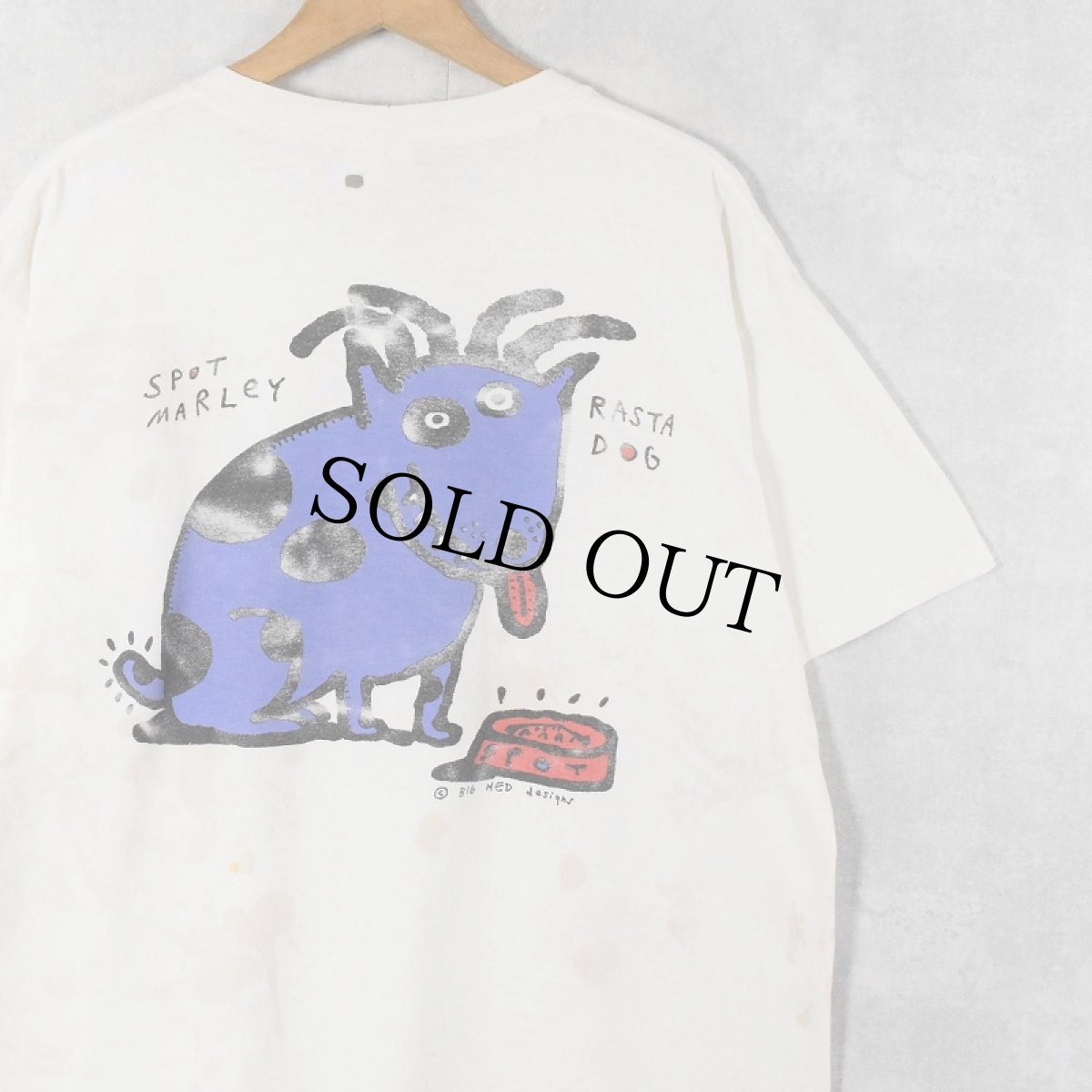 画像1: BIG HED USA製 "SPOT MARLEY RASTA DOG" アートプリントTシャツ XL (1)
