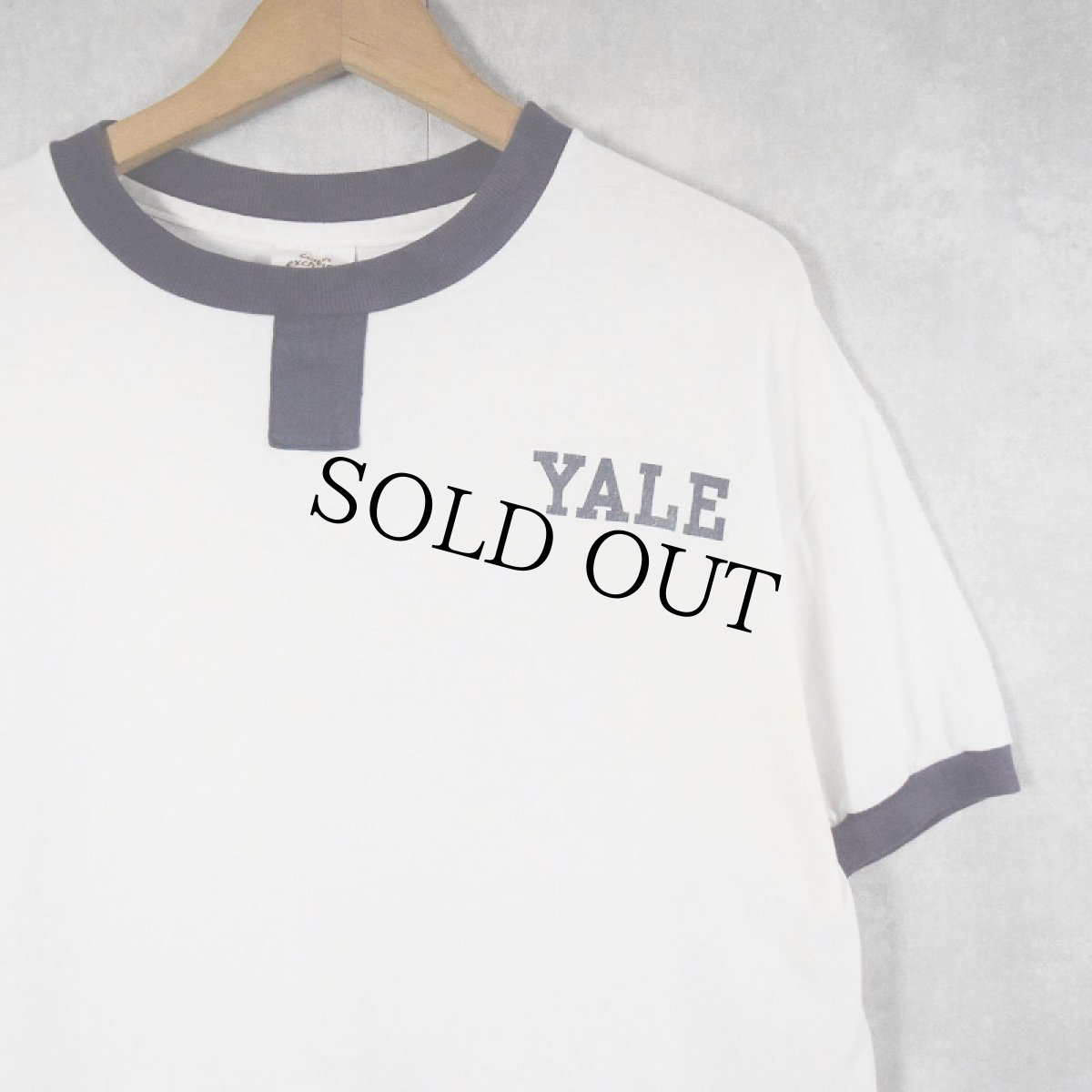 画像1: 90's the cotton exchange USA製 "YALE" チョコチン リンガーTシャツ NAVY L (1)