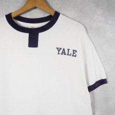 画像1: 90's the cotton exchange USA製 "YALE" チョコチン リンガーTシャツ NAVY L (1)
