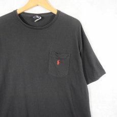 画像1: 90's POLO Ralph Lauren USA製 ロゴ刺繍 ポケットTシャツ BLACK L (1)