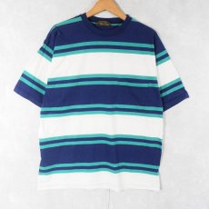 画像1: 90's Eddie Bauer マルチボーダー柄 ポケットTシャツ (1)