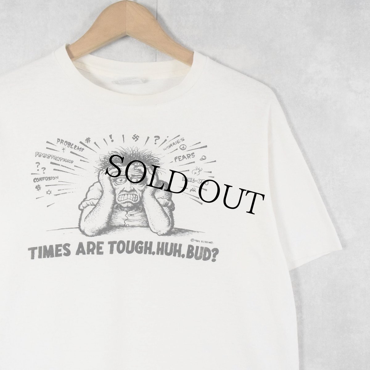 画像1: 80's Robert Crumb USA製 "TIMES ARE TOUGH, HUH, BUD?" イラストレーター プリントTシャツ L (1)