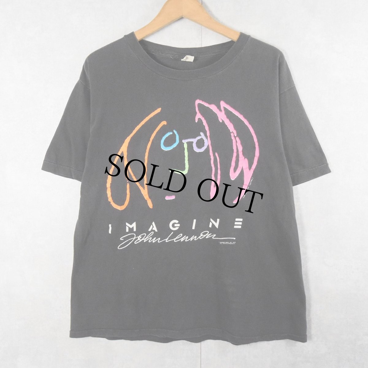 画像1: 80's JOHN LENNON USA製 "IMAGINE" ミュージシャンプリントTシャツ BLACK L (1)