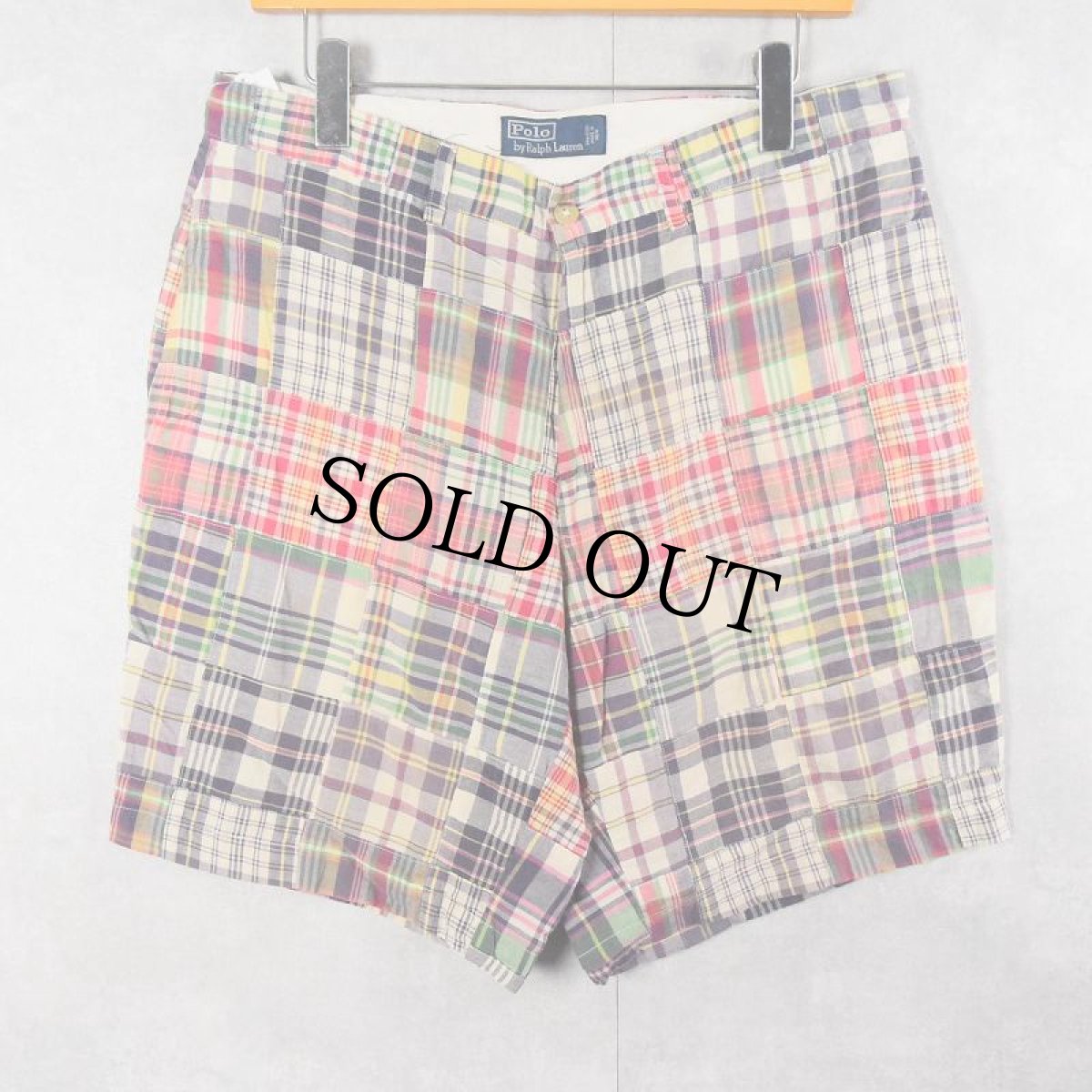 画像1: POLO Ralph Lauren インディアンマドラスチェック柄 パッチワークショーツ W35 (1)