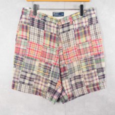画像1: POLO Ralph Lauren インディアンマドラスチェック柄 パッチワークショーツ W35 (1)