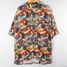 画像1: 90's POLO Ralph Lauren 総柄 レーヨンオープンカラーシャツ L (1)