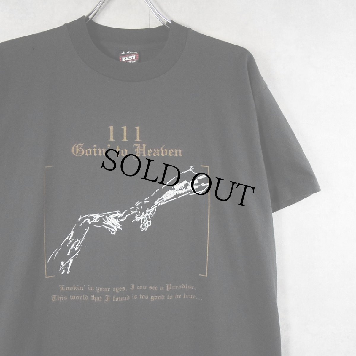 画像1: 90's USA製 アダムの創造 パロディプリントTシャツ BLACK L (1)