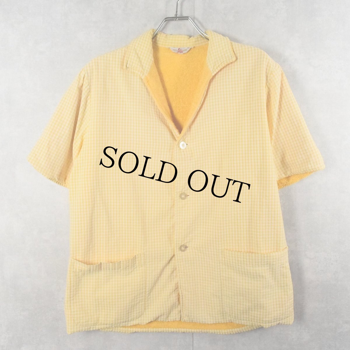 画像1: 60's STATE-O-MAINE ギンガムチェック柄 シアサッカー ビーチシャツ M (1)