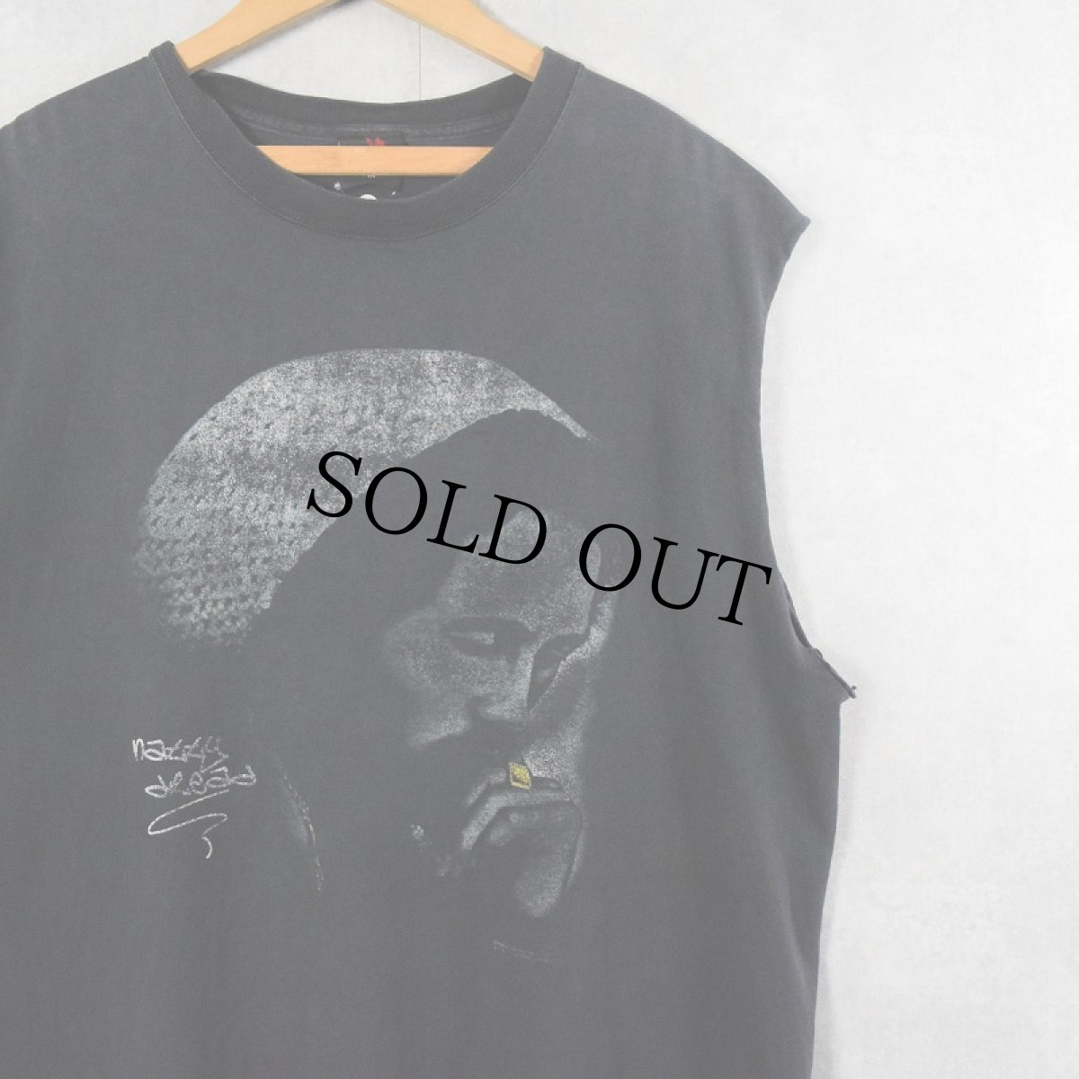 画像1: BOB MARLEY "natty dread" レゲエミュージシャン アルバムプリント カットオフスリーブTシャツ BLACK 1X (1)