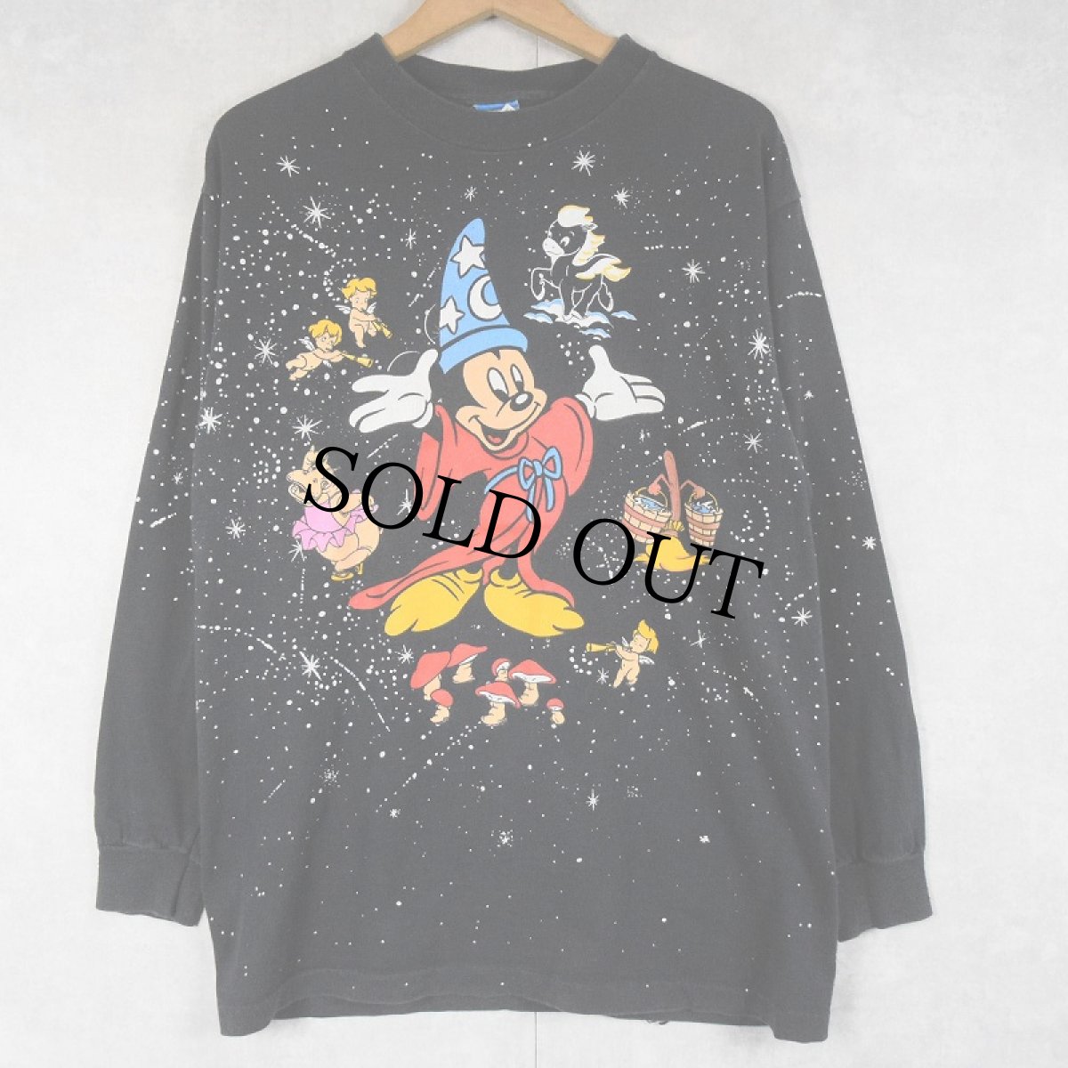 画像1: 80's Disney USA製 "MICKEY MOUSE FANTASIA" キャラクタープリントロンT BLACK L (1)