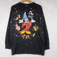 画像1: 80's Disney USA製 "MICKEY MOUSE FANTASIA" キャラクタープリントロンT BLACK L (1)