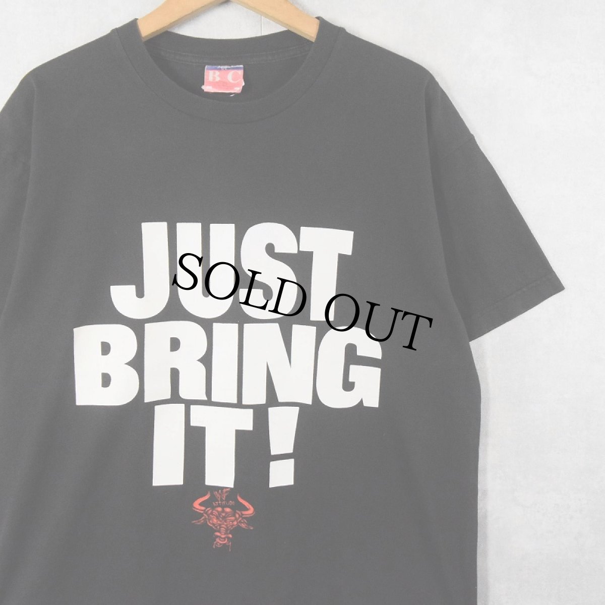 画像1: 90〜2000's WWF ATTITUDE "JUST BRING IT!" プロレス パロディプリントTシャツ BLACK XL (1)