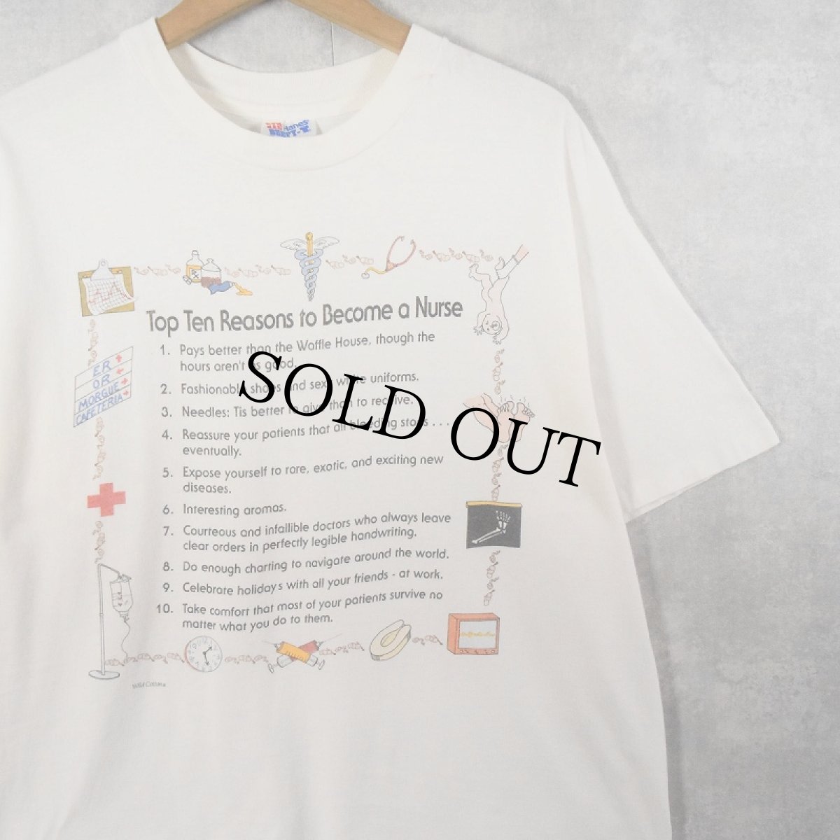 画像1: 90's Wild Cotton USA製 "Top Ten Reasons to Become a Nurse" プリントTシャツ L (1)