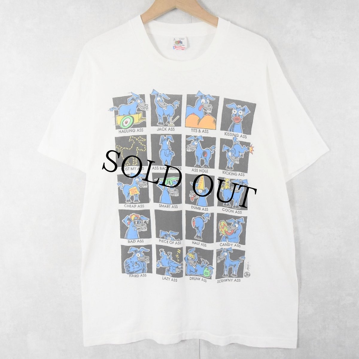 画像1: 90's USA製 ロバ シュールイラストプリントTシャツ L (1)