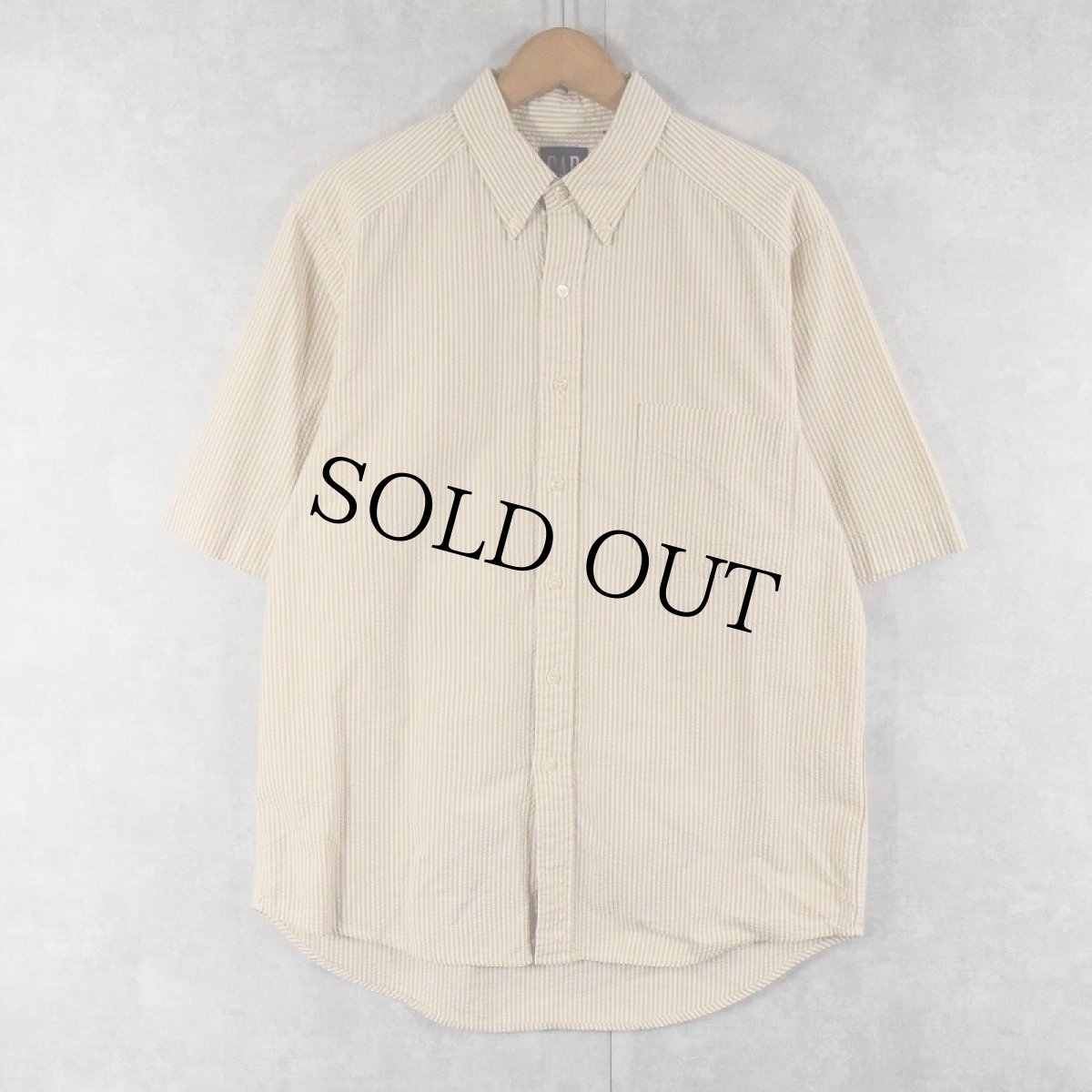 画像1: 【SALE】 90's GAP ストライプ柄 シアサッカー コットンボタンダウンシャツ M (1)