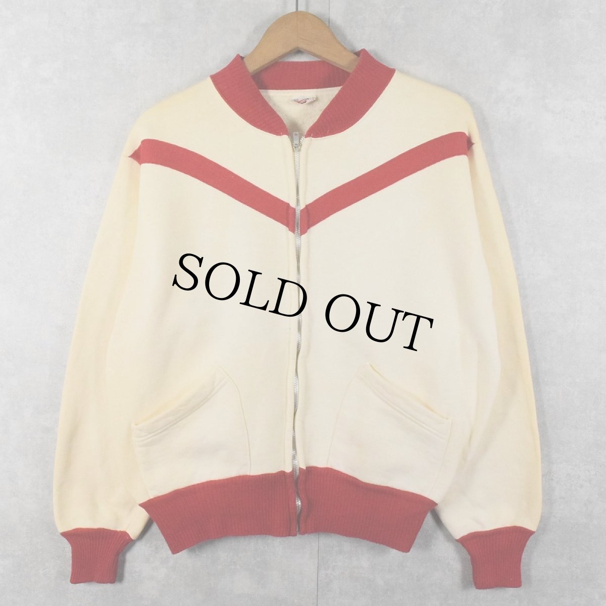 画像1: 50's AKOM パチポケ 針抜きリブ スウェットジップパーカー M (1)