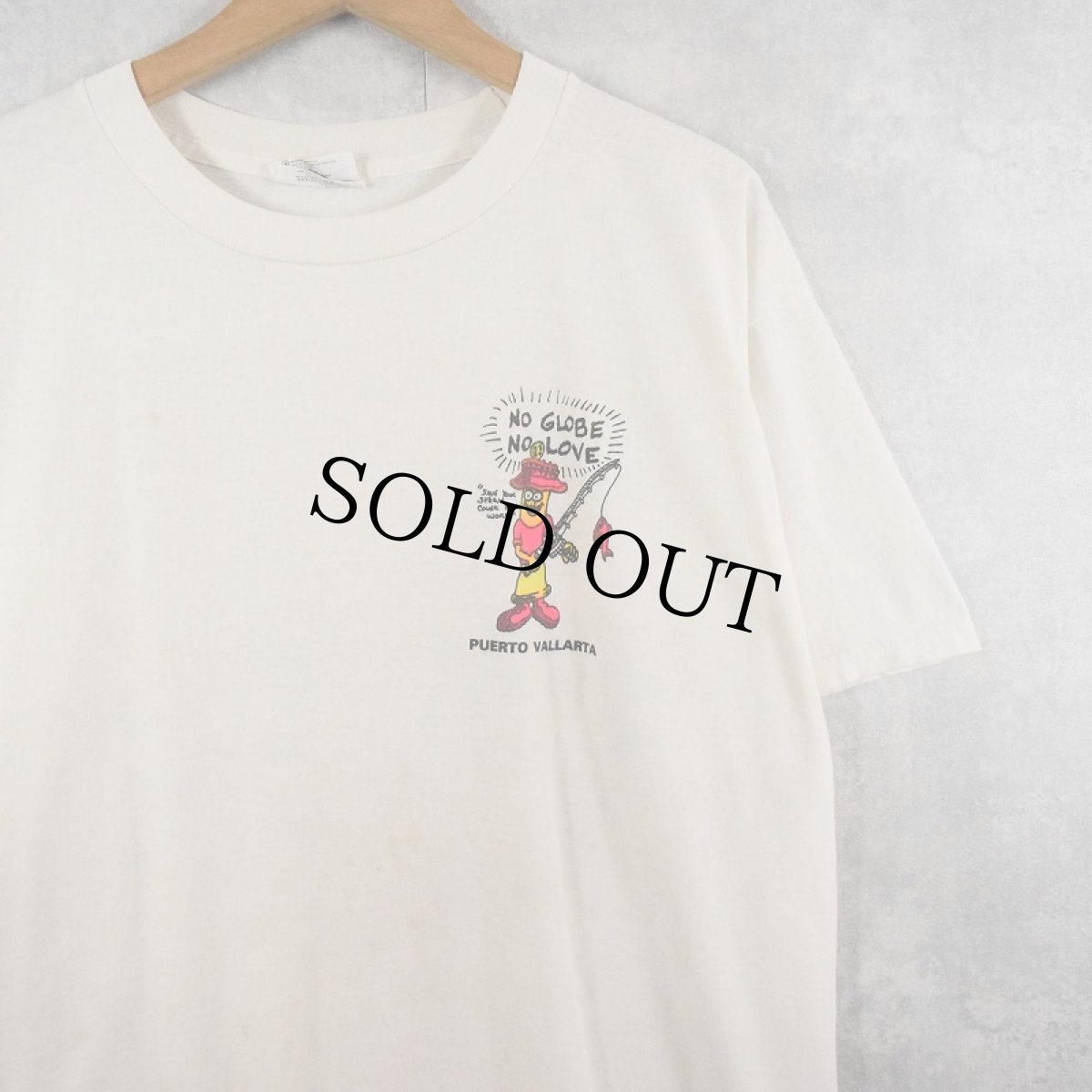画像2: PVERTO VALLARTA Maxico "NO GLOBE NO LOVE" シュールイラスト エロプリントTシャツ ONESIZE  (2)