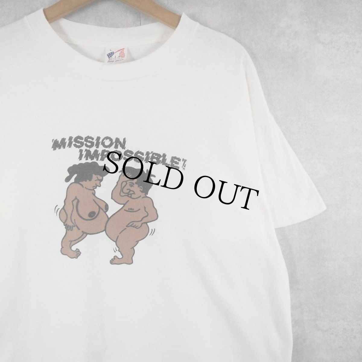 画像1: 90's "MISSION IMPOSSIBLE!" シュールイラストプリントTシャツ L (1)