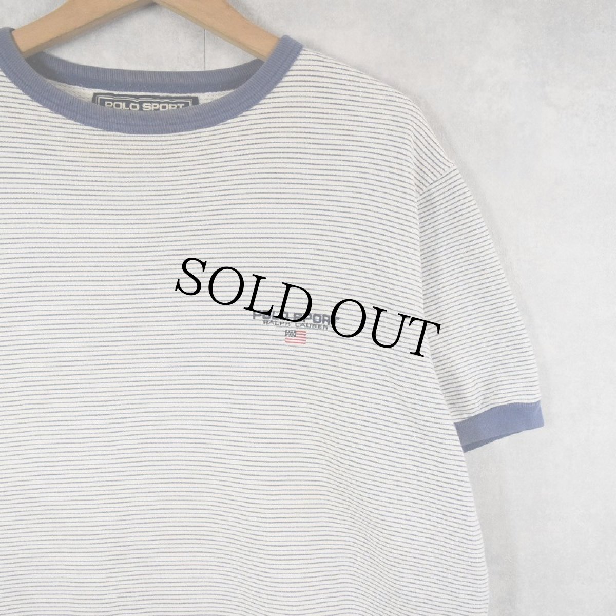 画像2: 90's POLO SPORT Ralph Lauren ボーダー柄 ロゴ刺繍 半袖スウェット L (2)