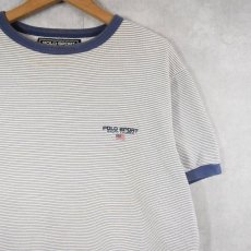 画像2: 90's POLO SPORT Ralph Lauren ボーダー柄 ロゴ刺繍 半袖スウェット L (2)