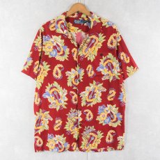 画像1: POLO Ralph Lauren ハイビスカス柄 レーヨンアロハシャツ M (1)