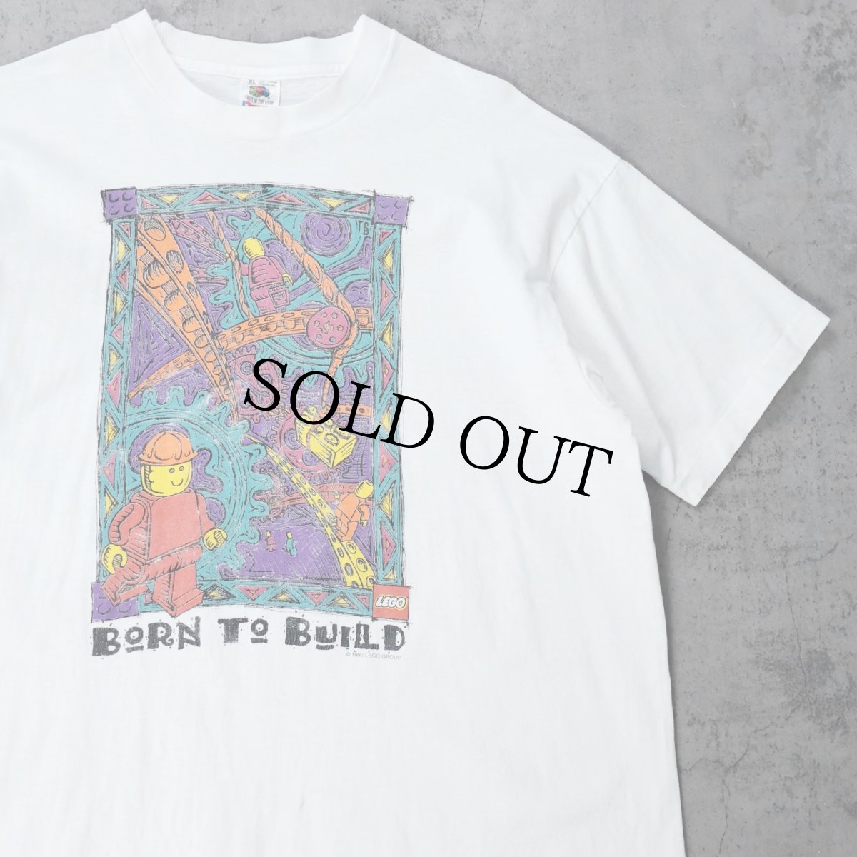 画像1: 90's LEGO USA製 "BORN TO BUILD" 企業プリントTシャツ XL (1)
