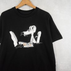画像1: ねずみイラスト ジョークプリントTシャツ BLACK (1)