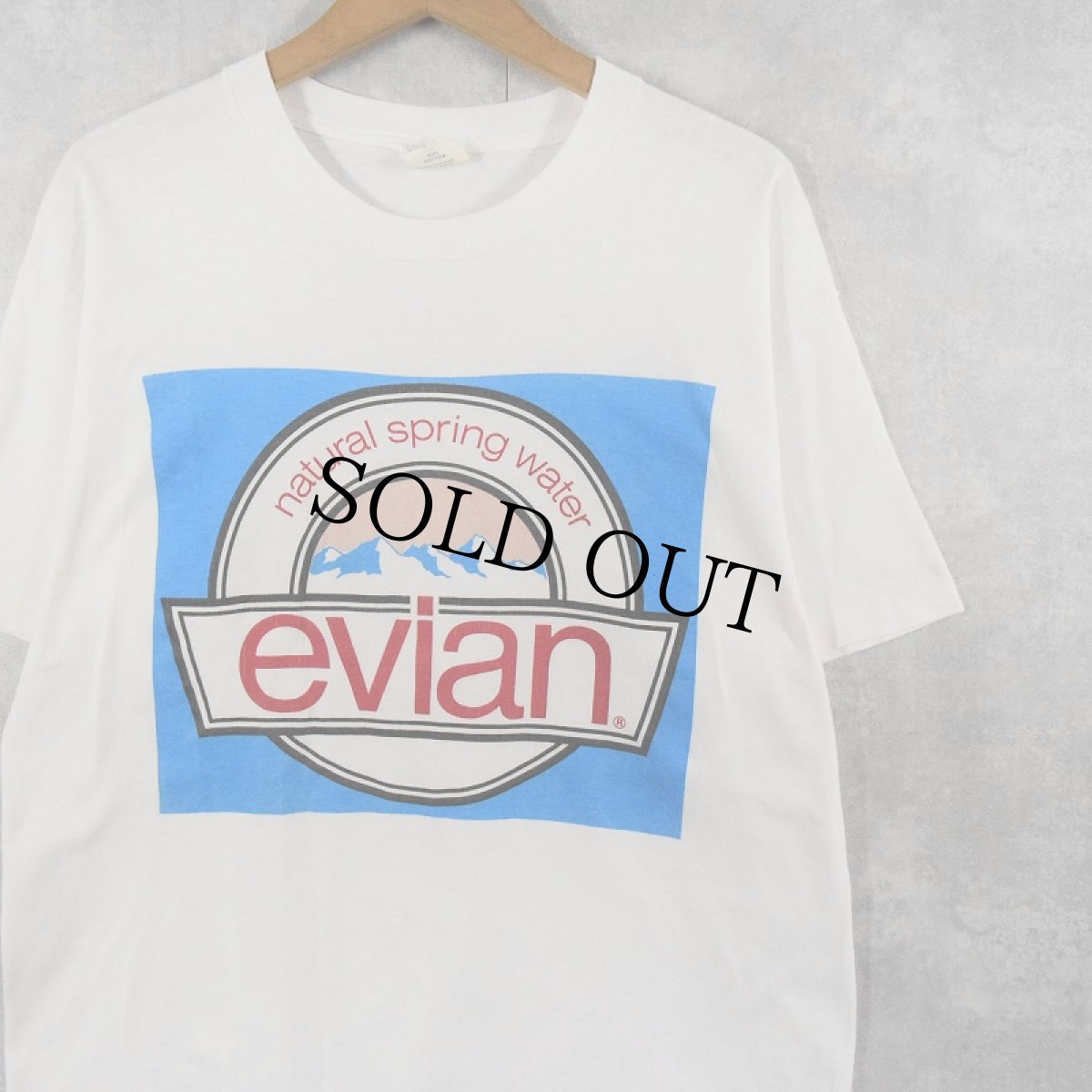 画像1: 90's evian 飲料水メーカー ロゴプリントTシャツ L (1)