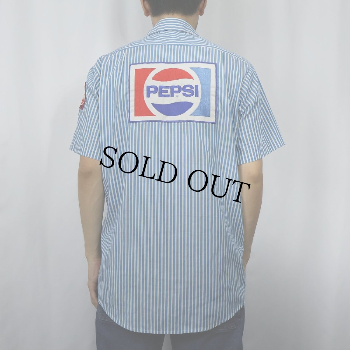 画像3: 70〜80's RIVERSIDE USA製 "PEPSI＆Dr. Pepper" 飲料メーカー ロゴワッペン付き ストライプ柄 ポリエステル×コットンシャツ M (3)