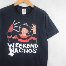 画像1: WEEKEND NACHOS パワーバイオレンスバンド "フレディ" プリントTシャツ BLACK M (1)