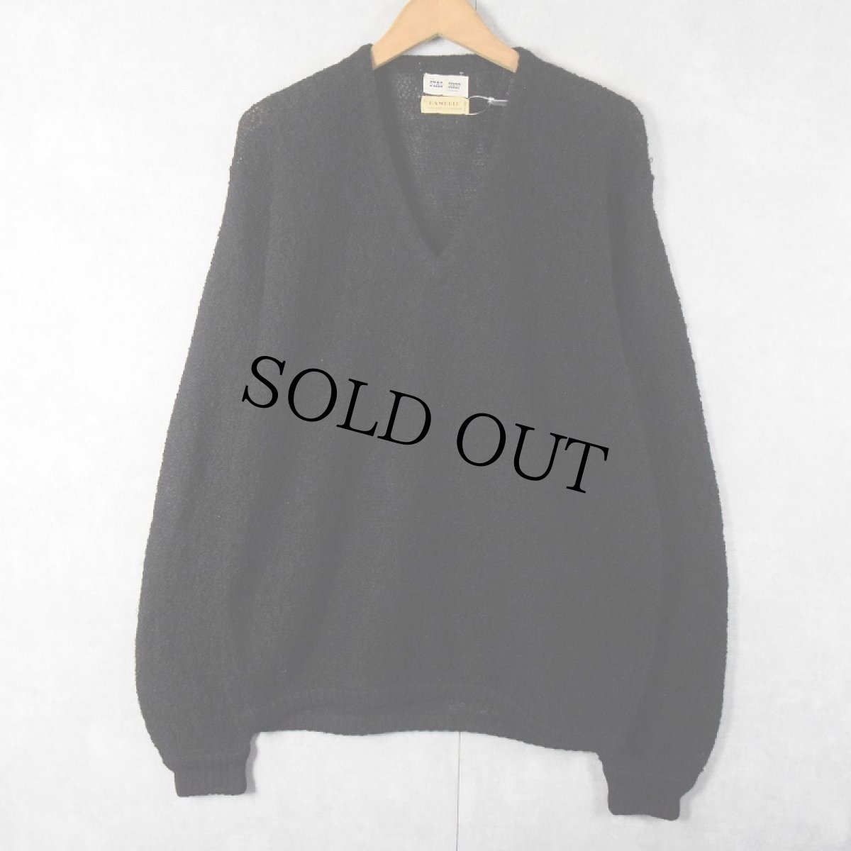 画像1: 60's THE STAG SHOP by RAMBULE Vネック モヘアニットセーター BLACK L (1)