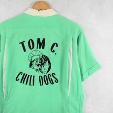 画像1: 60's NAT NAST "TOM C. CHILI DOGS" フロッキープリント ボーリングシャツ M 15-15 1/2 (1)
