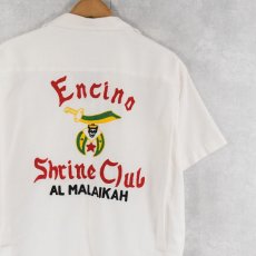 画像1: 60's Mr.Mort's USA製 "Encino Shrine Club" チェーン刺繍 レーヨンボーリングシャツ L (1)