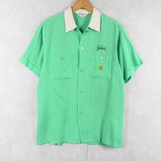 画像2: 60's NAT NAST "TOM C. CHILI DOGS" フロッキープリント ボーリングシャツ M 15-15 1/2 (2)