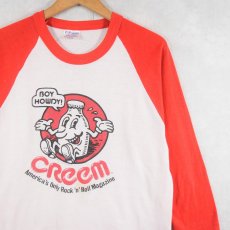 画像1: 80's CREEM MAGAZINE USA製 "Boyhowdy" ロックンロールマガジン キャラクタープリント ラグランTシャツ L (1)