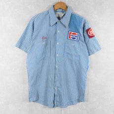 画像1: 70〜80's RIVERSIDE USA製 "PEPSI＆Dr. Pepper" 飲料メーカー ロゴワッペン付き ストライプ柄 ポリエステル×コットンシャツ M (1)