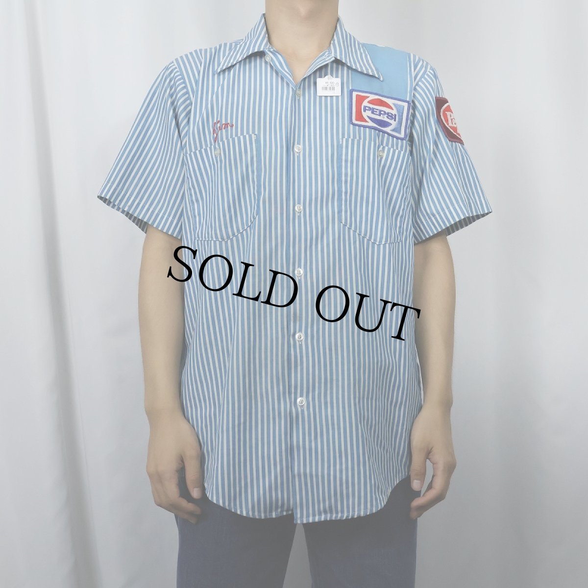 画像2: 70〜80's RIVERSIDE USA製 "PEPSI＆Dr. Pepper" 飲料メーカー ロゴワッペン付き ストライプ柄 ポリエステル×コットンシャツ M (2)
