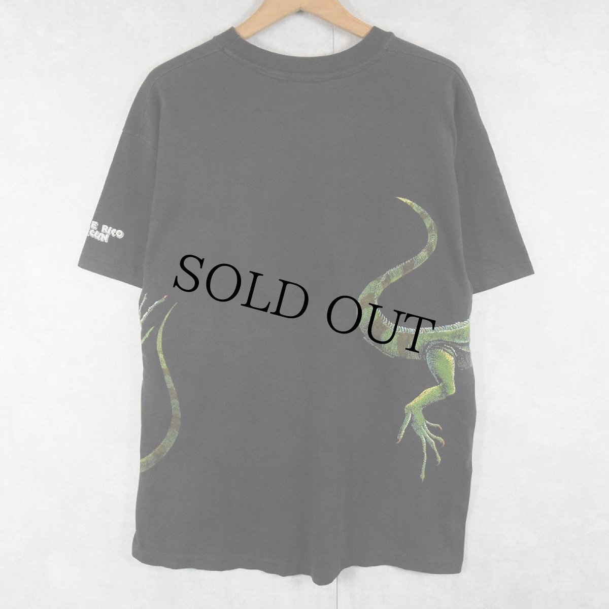 画像2: 90's HARLEQUIN NATURE GRAPHICS "JUNGLE RICO CANCUN" トカゲ 巻きプリントTシャツ BLACK (2)