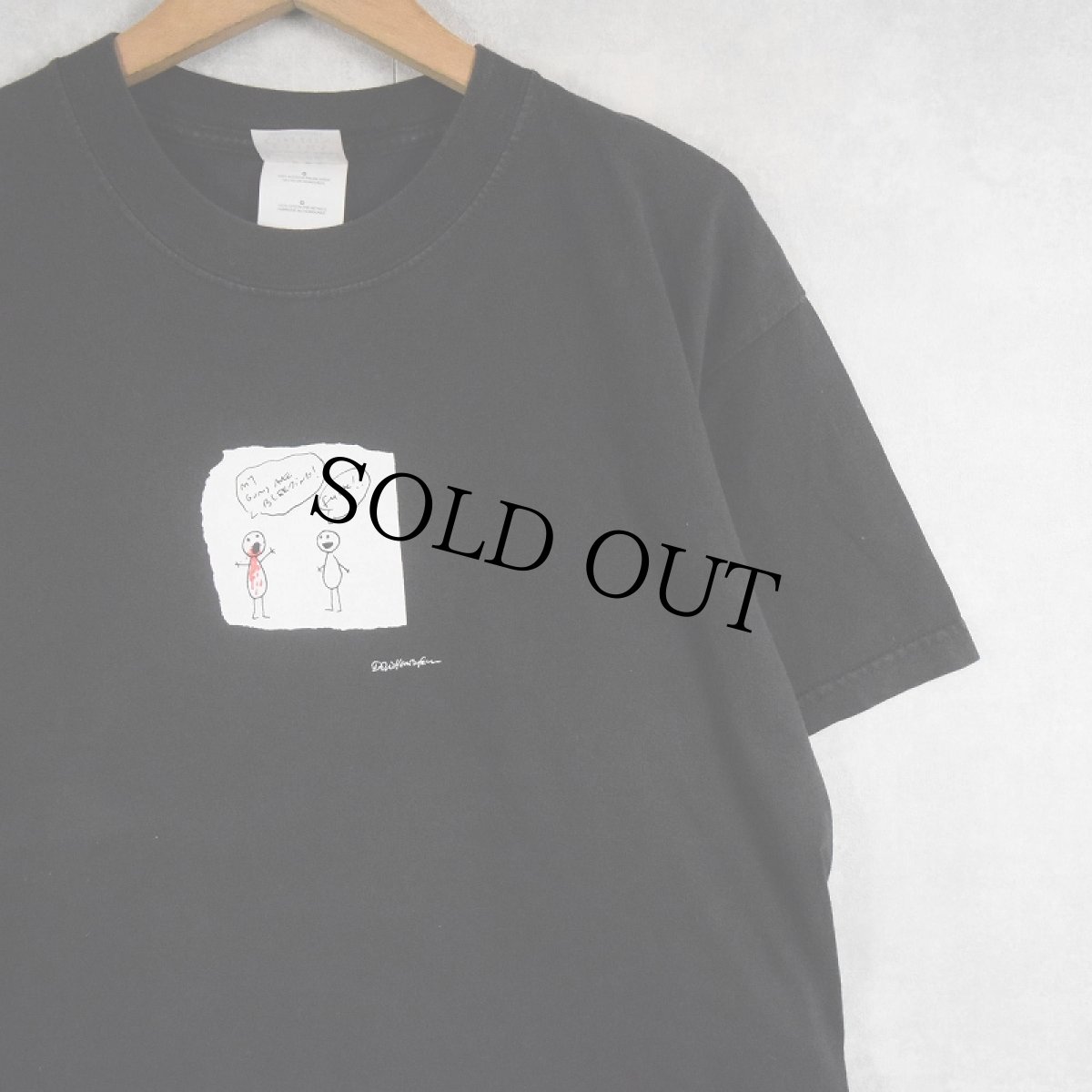 画像1: "my gums are bleeding! fuck!" シュールイラストプリントTシャツ BLACK L (1)