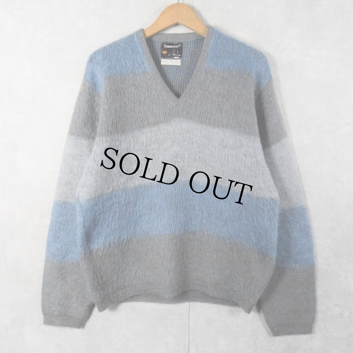 画像1: 60's Penneys TOWNCRAFT ボーダー柄 Vネック モヘアニットセーター M (1)