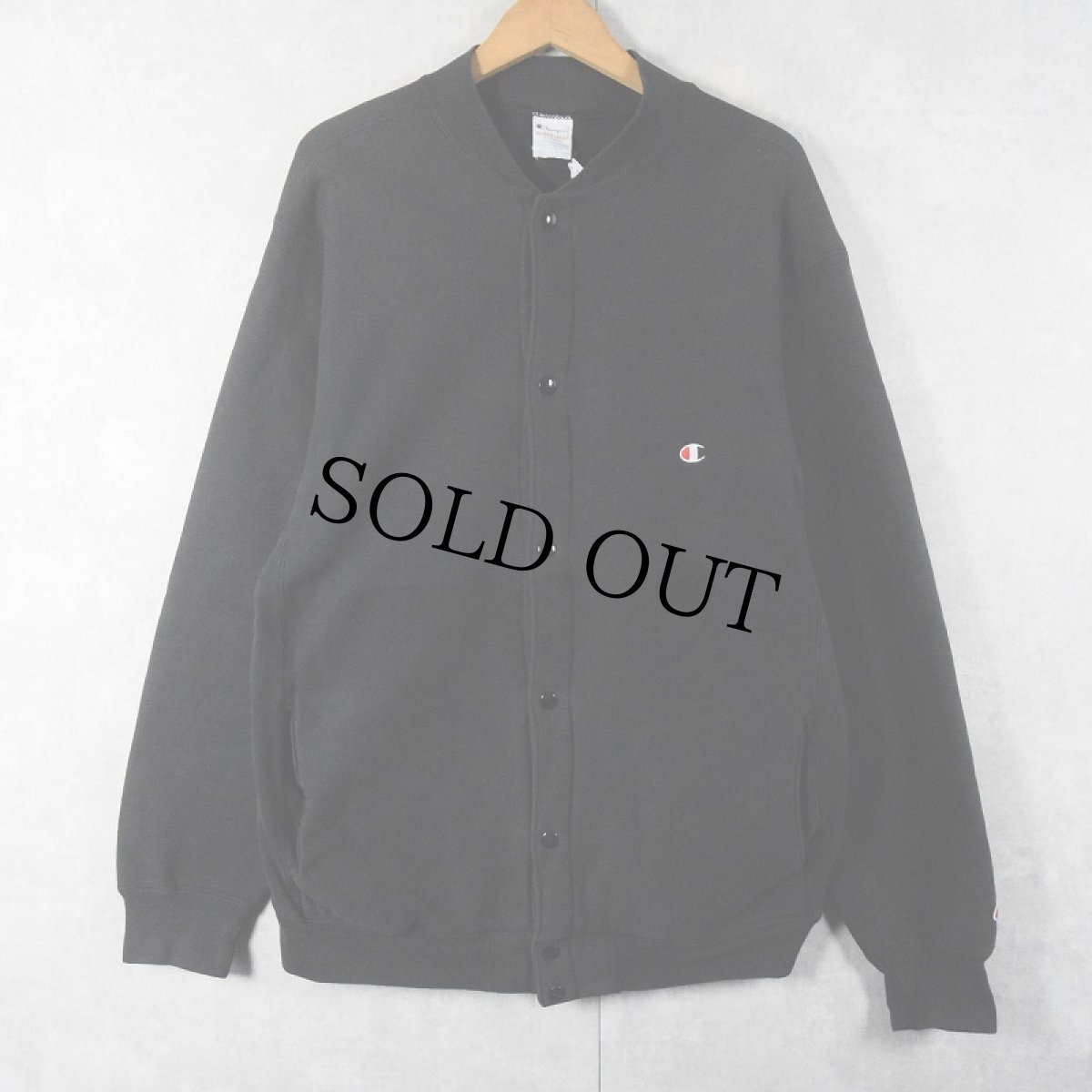 画像1: 90's Champion REVERSE WEAVE USA製 目付き フルスナップ スウェットカーディガン BLACK XL (1)