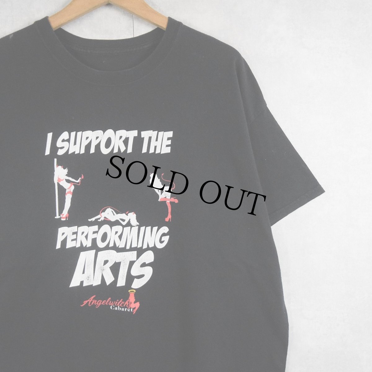画像1: Angelwitch Cabaret "I SUPPORT THE PERFORMING ARTS" プリントTシャツ BLACK (1)