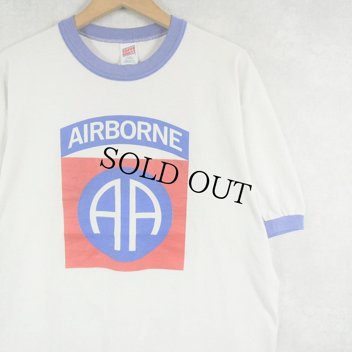 画像1: 80〜90's USA製 " U.S. ARMY 82nd AIR BORNE" 空挺師団 プリントリンガーTシャツ XL (1)