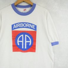 画像1: 80〜90's USA製 " U.S. ARMY 82nd AIR BORNE" 空挺師団 プリントリンガーTシャツ XL (1)
