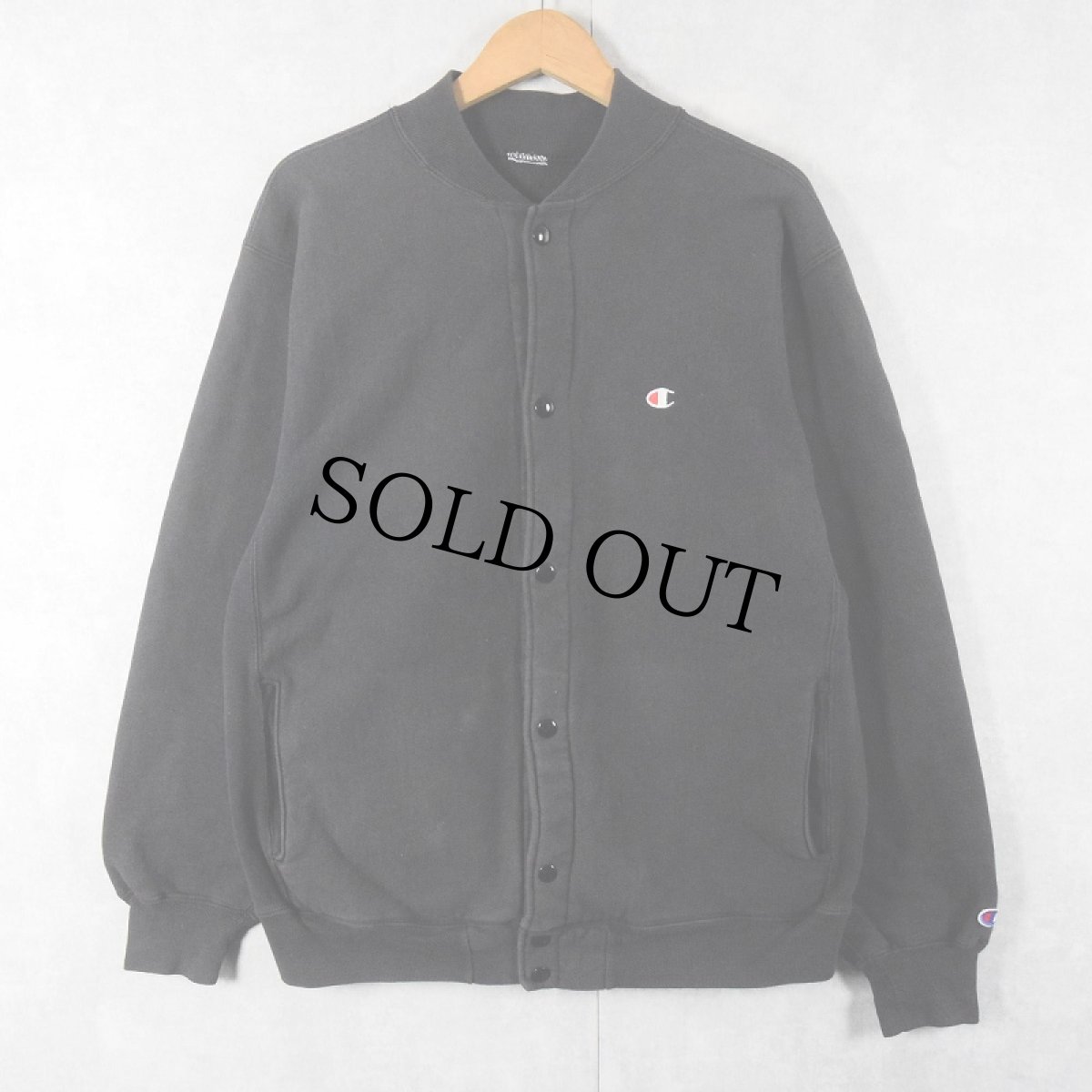 画像1: 90's Champion REVERSE WEAVE USA製 目付き フルスナップ スウェットカーディガン BLACK (1)