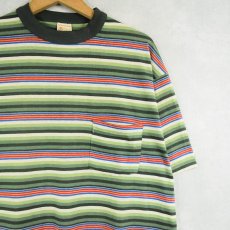 画像1: 70's MOJAVE マルチボーダー柄 ポケットTシャツ XL (1)