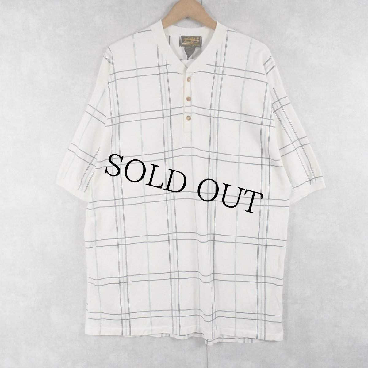 画像1: 80〜90's Eddie Bauer USA製 チェック柄 ヘンリーネックTシャツ XL (1)