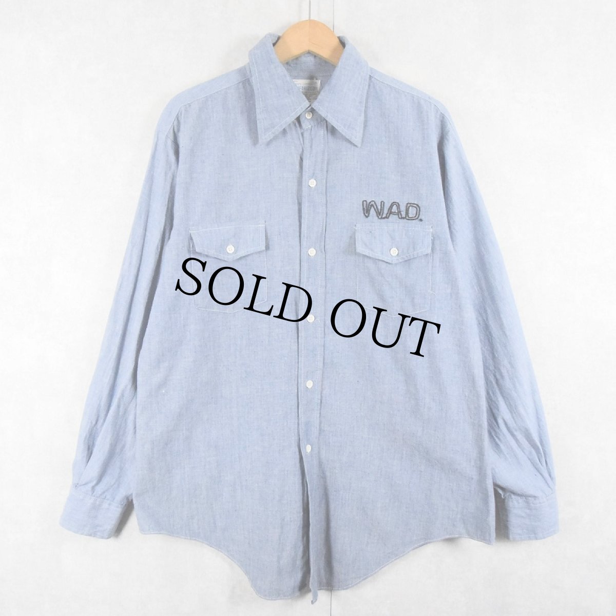 画像2: 60〜70's "SANFORIZED" サソリ刺繍 シャンブレーシャツ L (2)